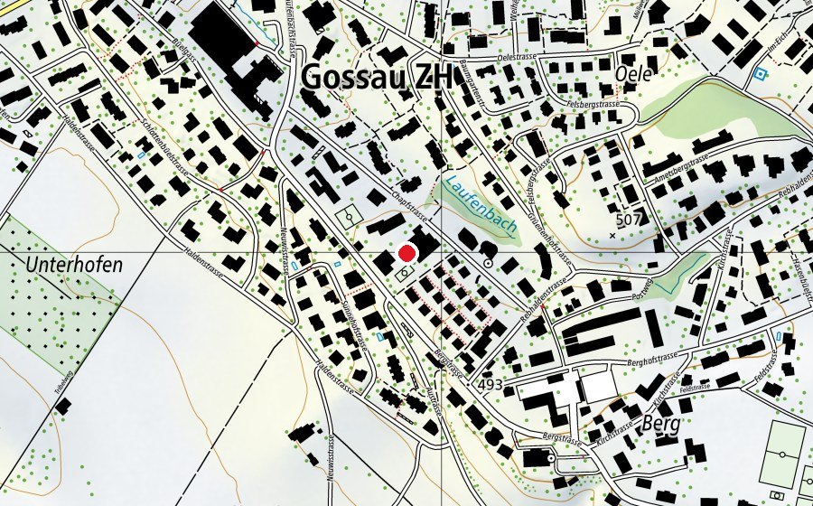 Carte indiquant l’emplacement de neues Schulhaus (École)