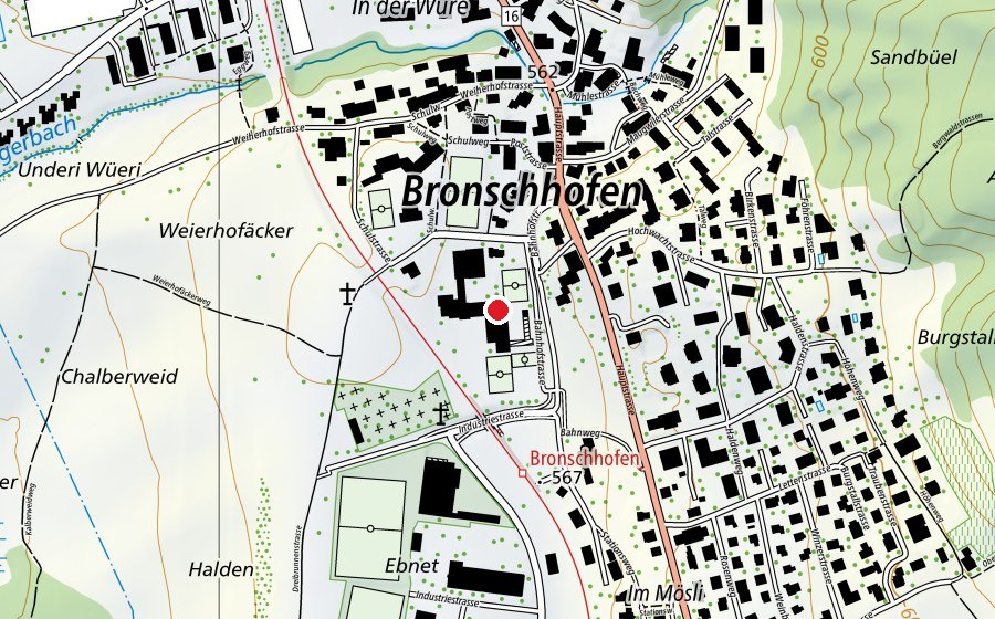 Karte mit dem Standort von Oberstufe Bronschhofen (Schule)