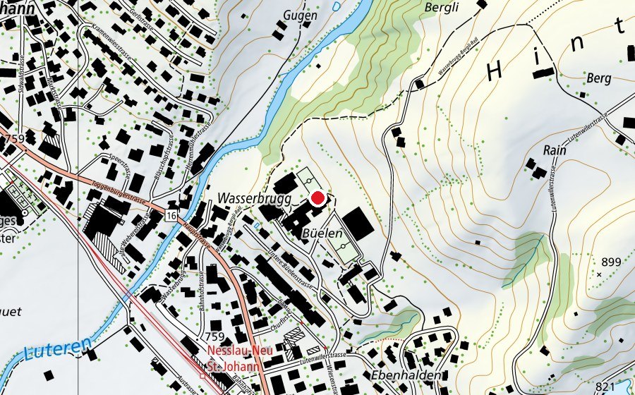 Mappa con la posizione di Oberstufe Büelen (Scuola)