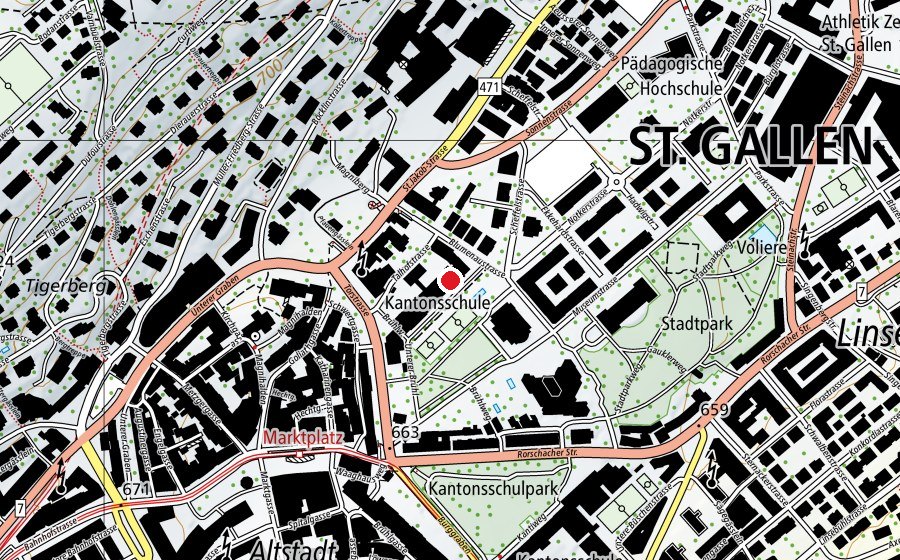 Map showing the location of Oberstufe Centrum Schulhaus Blumenau (School)