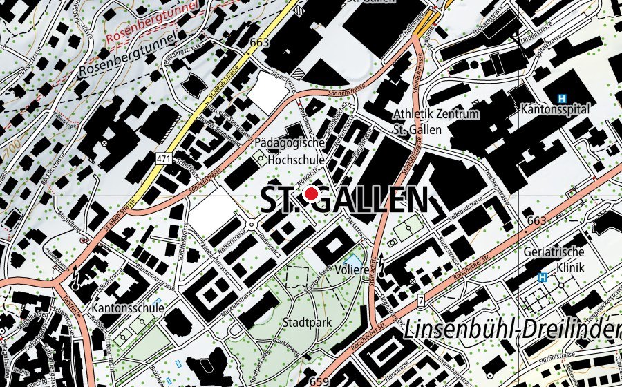 Map showing the location of Oberstufe Centrum / Schulhaus Bürgli (School)
