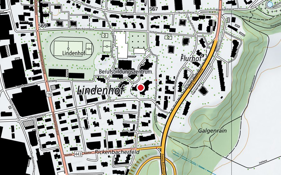 Map showing the location of Oberstufe Lindenhof (School)