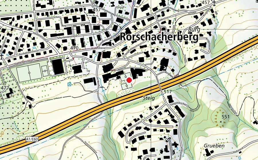 Karte mit dem Standort von Oberstufe Rorschacherberg (Schule)