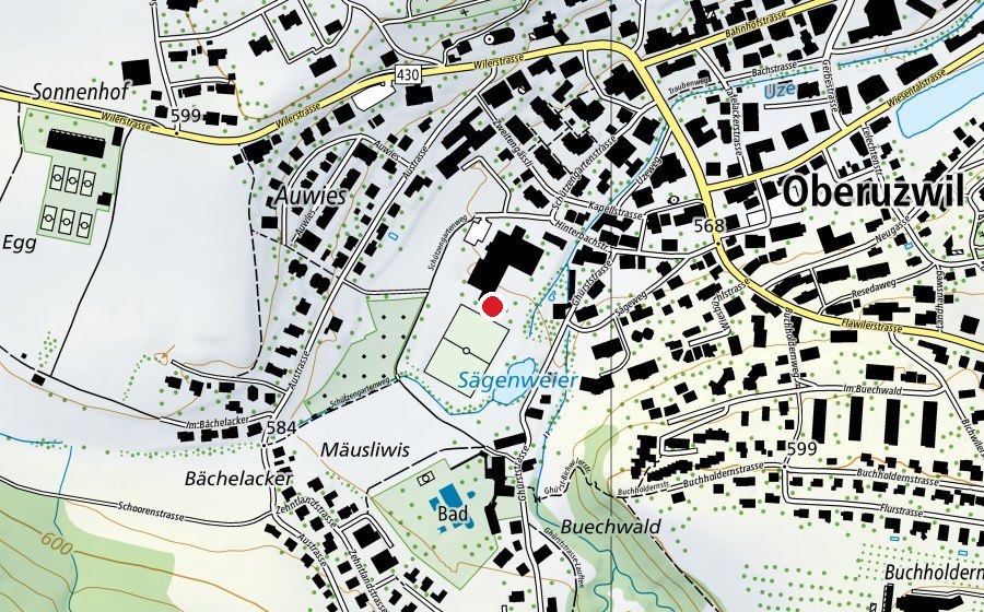 Map showing the location of Oberstufe Schützengarten Oberuzwil (School)