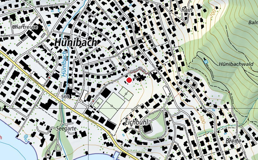 Carte indiquant l’emplacement de Oberstufenschule Hünibach (École)