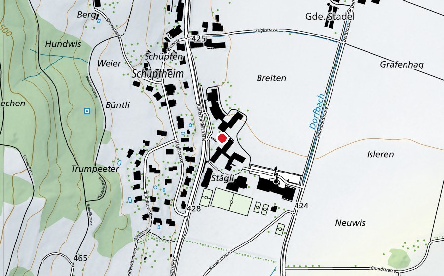 Map showing the location of Oberstufenschule Stadel (School)