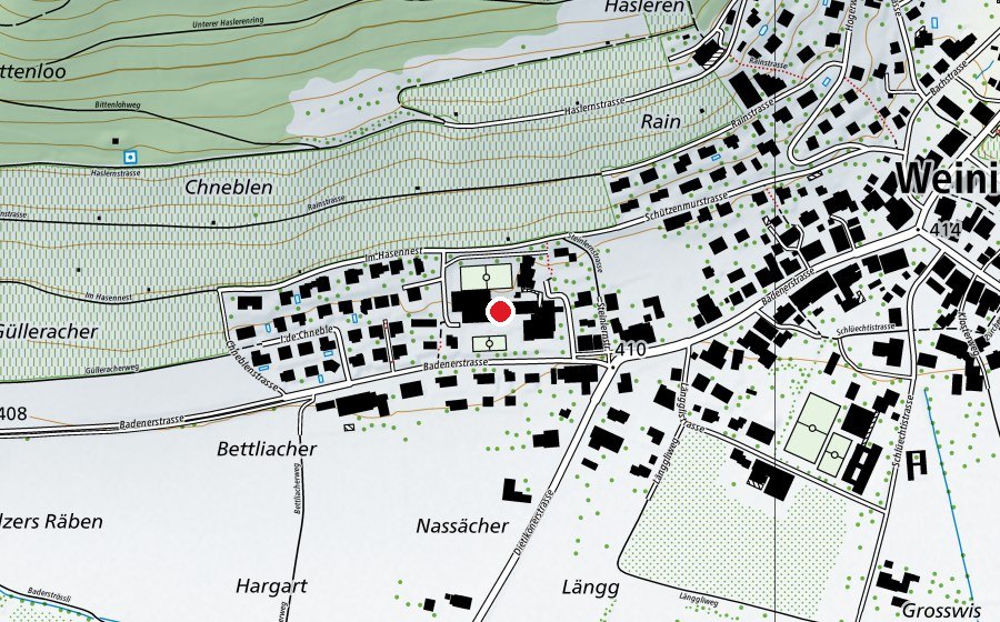 Map showing the location of Oberstufenschule Weiningen Westtrakt (School)