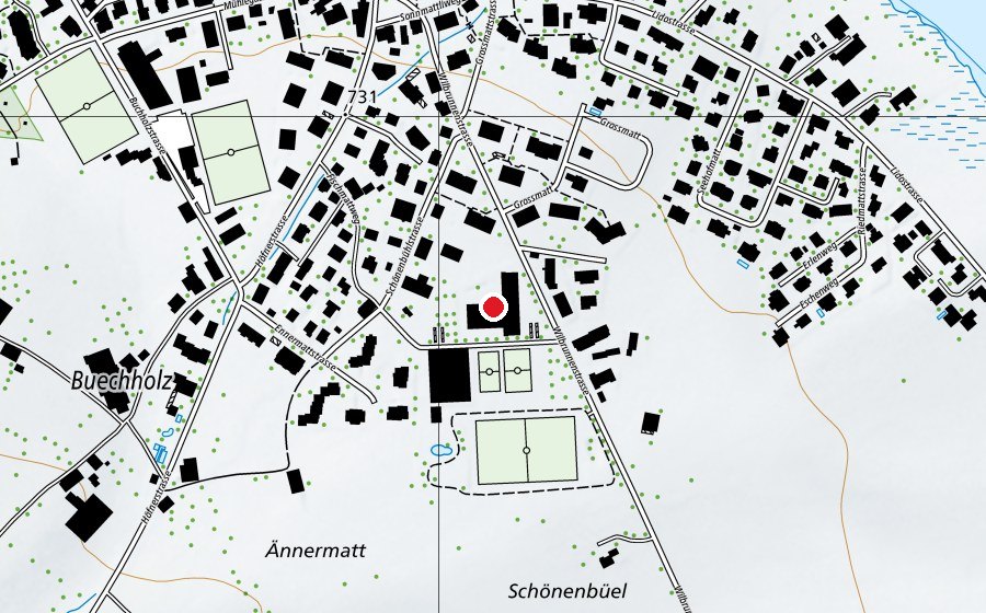 Map showing the location of Oberstufenschulhaus Schönenbüel (School)
