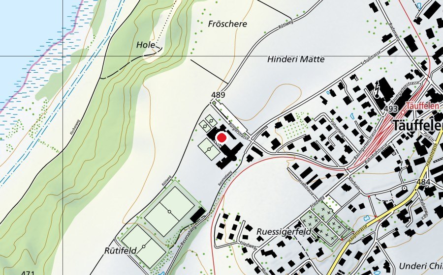 Map showing the location of Oberstufenzentrum Täuffelen (School)