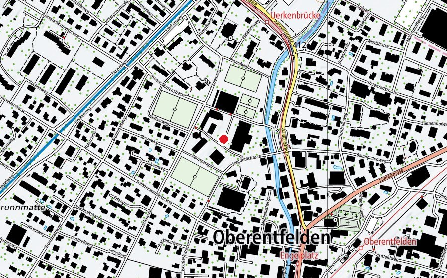 Carte indiquant l’emplacement de Oberstufenzentrum und Isegüetli und Erlenweg (École)