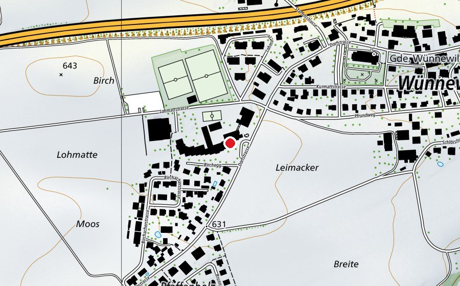 Mappa con la posizione di Orientierungsschule Wünnewil (Scuola)