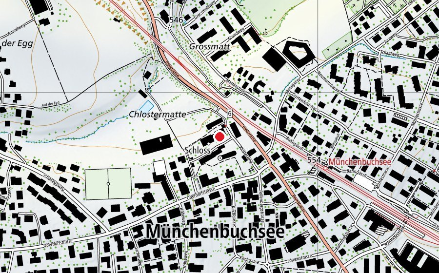 Map showing the location of Pädagogisches Zentrum für Hören und Sprache Münchenbuchsee (School)
