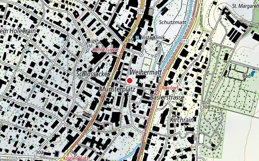 Mappa con la posizione di Pestalozzi-Schulhaus (Scuola)