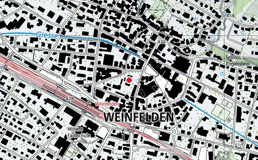 Carte indiquant l’emplacement de Pestalozzi- Schulhaus (École)