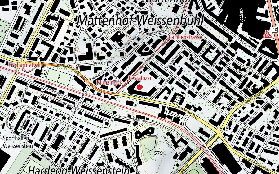 Mappa con la posizione di Pestalozzischulhaus (Scuola)