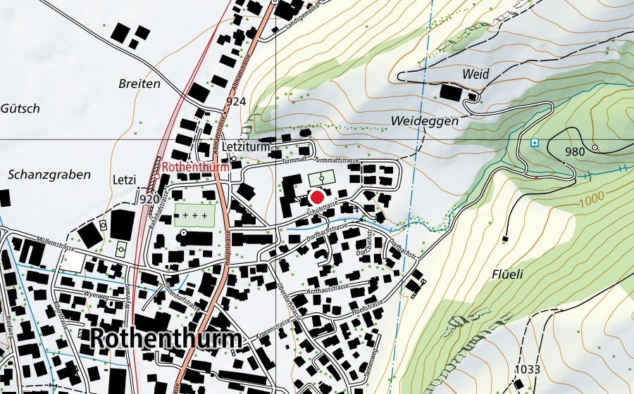 Mappa con la posizione di Primar-Schulhaus Rothenthurm (Scuola)
