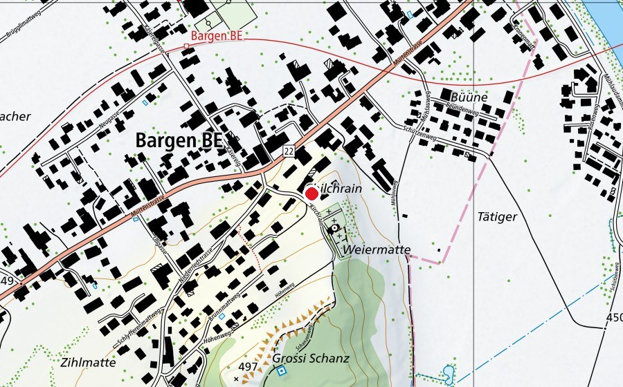 Karte mit dem Standort von Primar- und Realschule Bargen (Schule)