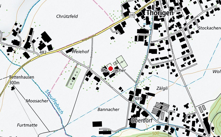 Carte indiquant l’emplacement de Primar- und Realschule Thörigen (École)