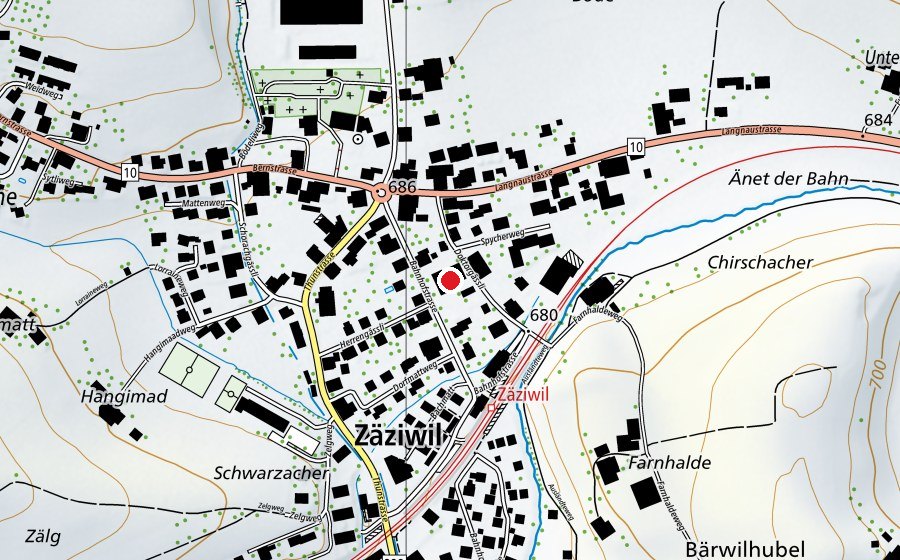 Map showing the location of Primar- und Realschule Zäziwil (School)