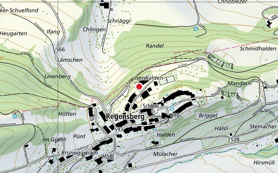 Map showing the location of Primar- und Tagesschule Regensberg (School)