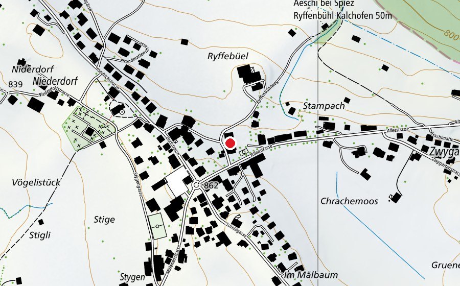 Map showing the location of Primarschule Aeschi-Dorf (School)