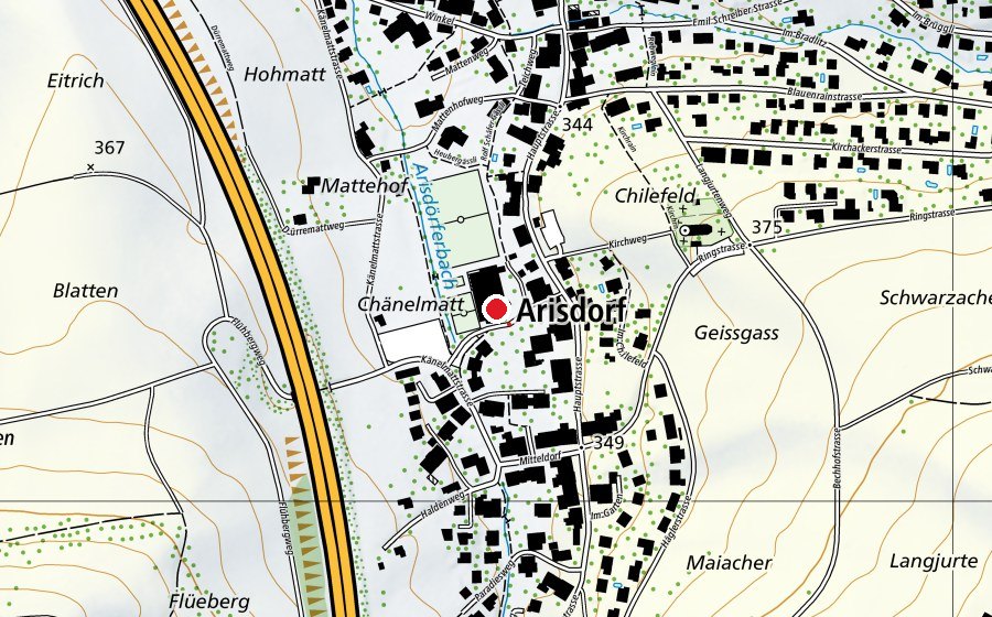 Map showing the location of Primarschule Arisdorf (School)