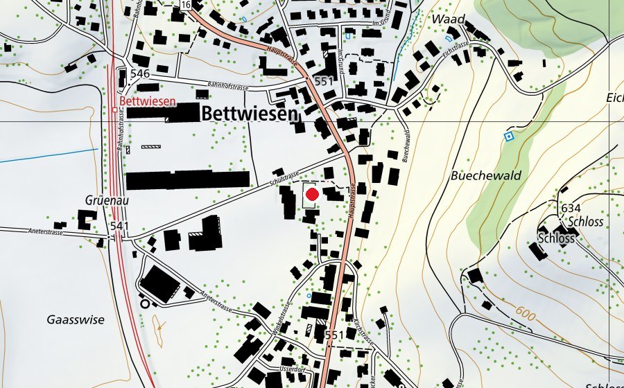 Map showing the location of Primarschule Bettwiesen (School)