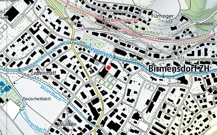 Karte mit dem Standort von Primarschule Birmensdorf (Schule)