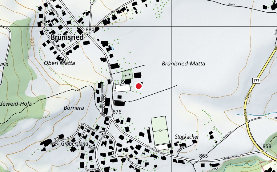Map showing the location of Primarschule Brünisried (School)