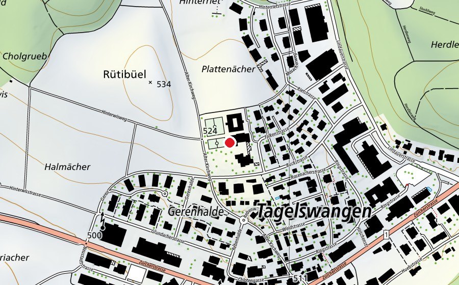 Map showing the location of Primarschule Buck (School)