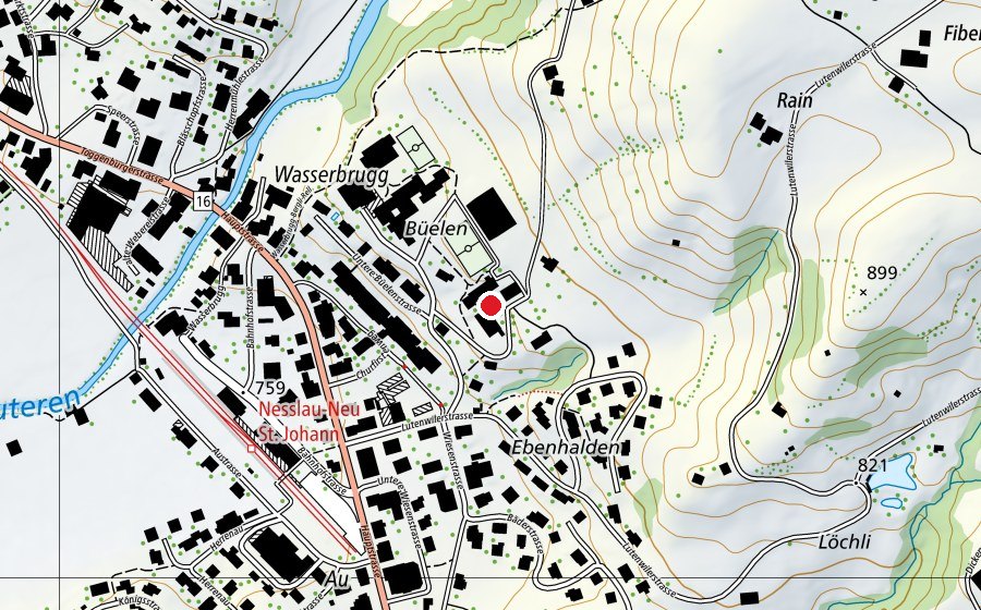 Map showing the location of Primarschule Büelen (School)