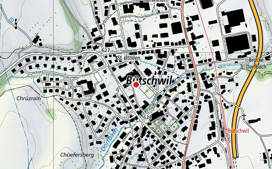 Map showing the location of Primarschule Bütschwil (School)
