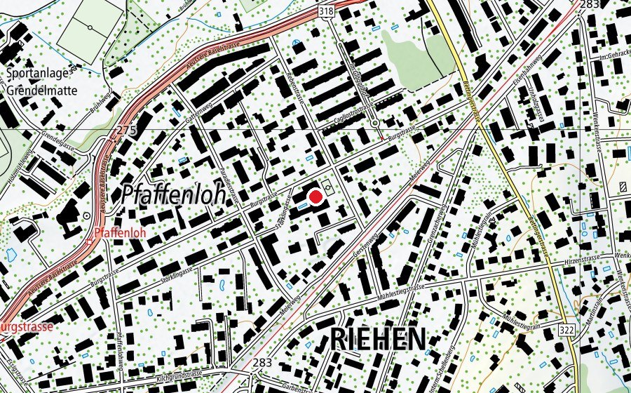 Map showing the location of Primarschule Burgstrasse (School)
