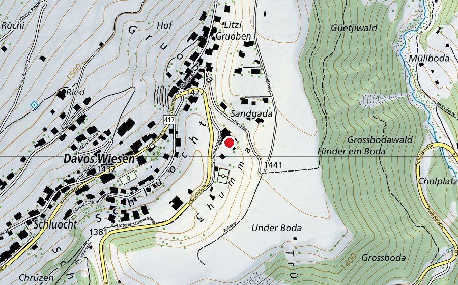 Map showing the location of Primarschule Davos Wiesen (School)