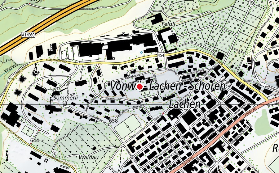 Karte mit dem Standort von Primarschule Feldli (Schule)