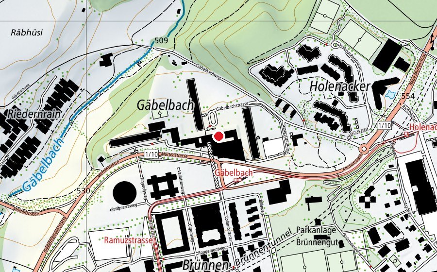 Map showing the location of Primarschule Gäbelbach (School)