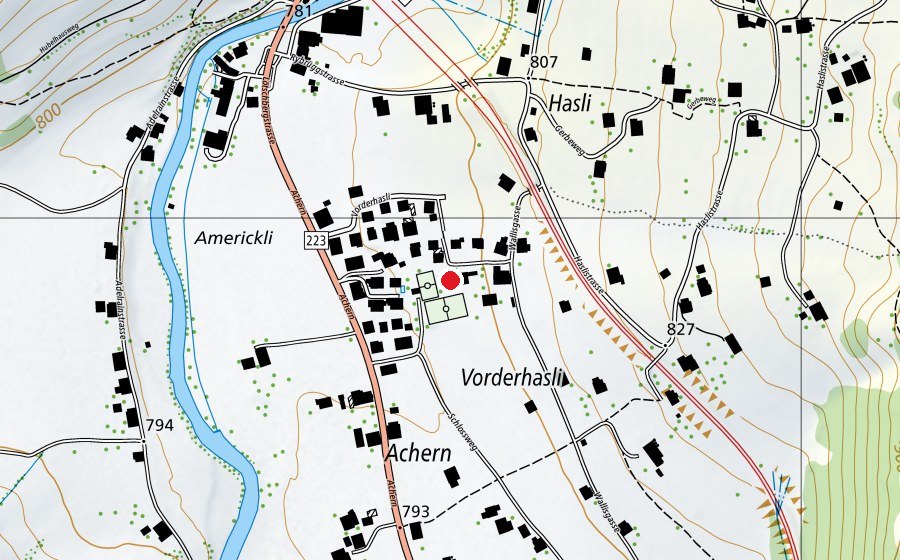 Map showing the location of Primarschule Hasli (School)