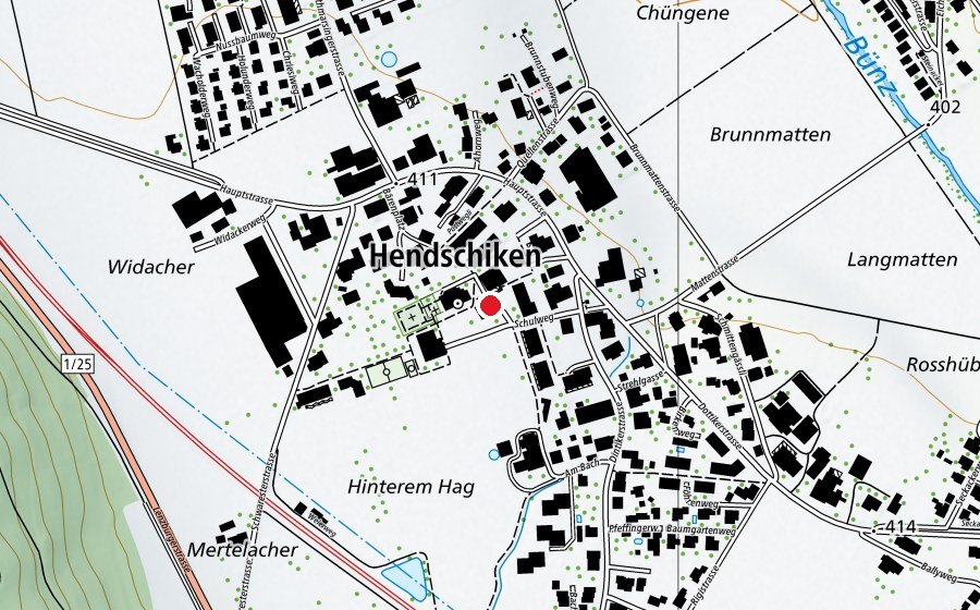 Map showing the location of Primarschule Hendschiken (School)