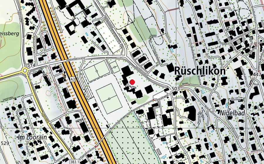 Carte indiquant l’emplacement de Primarschule im Moos (École)