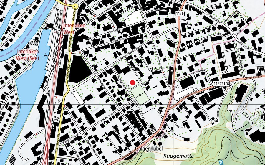 Map showing the location of Primarschule Interlaken West (School)