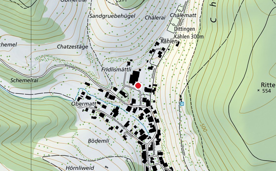 Map showing the location of Primarschule & Kindergarten (School)
