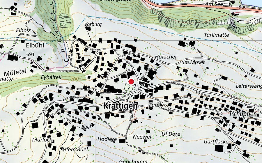Karte mit dem Standort von Primarschule/Kindergarten Krattigen (Schule)