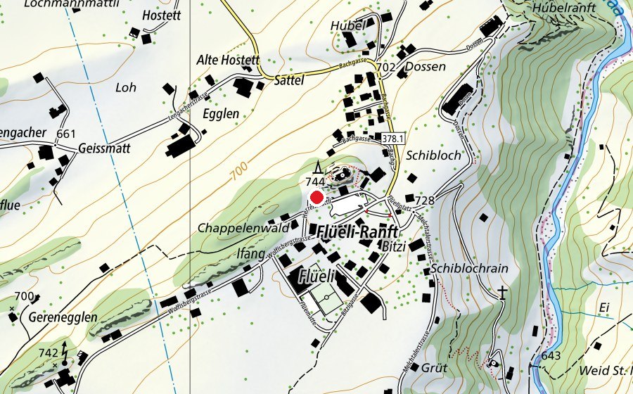 Map showing the location of Primarschule & Kindergarten (School)