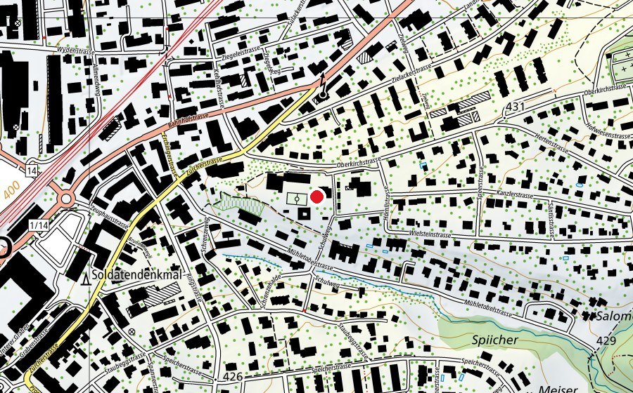 Carte indiquant l’emplacement de Primarschule Langdorf (École)