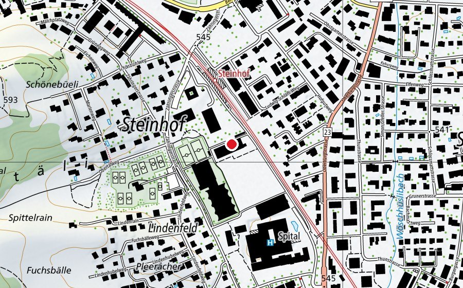 Map showing the location of Primarschule Lindenfeld (School)