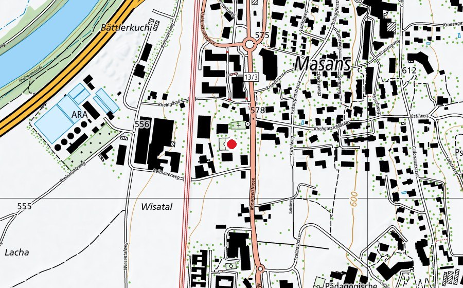 Map showing the location of Primarschule Masans (School)