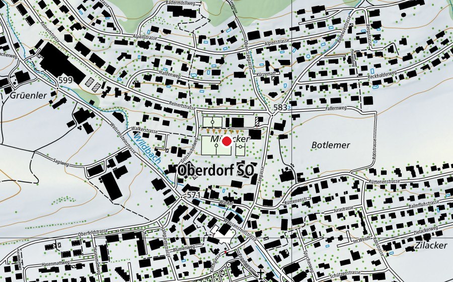 Map showing the location of Primarschule Oberdorf (School)