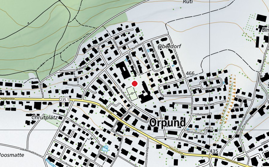 Carte indiquant l’emplacement de Primarschule Orpund (École)