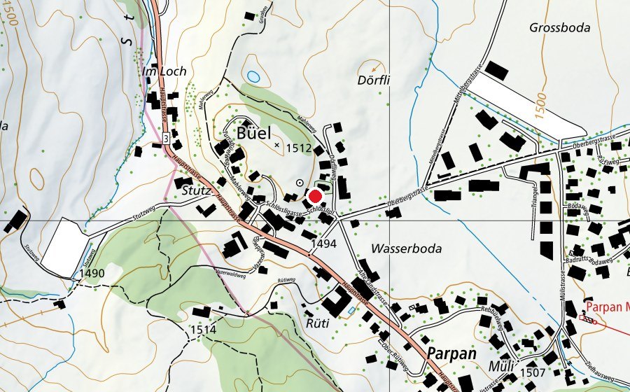 Map showing the location of Primarschule Parpan (School)