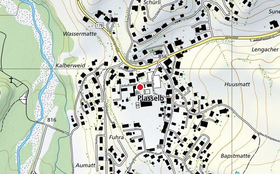 Carte indiquant l’emplacement de Primarschule Plasselb (École)